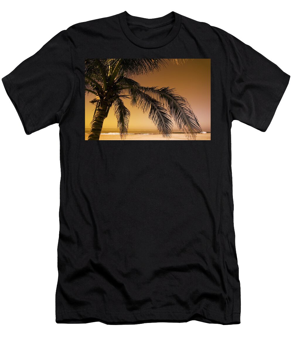 Beaches T-Shirt featuring the photograph Palm Tree And Sunset In Mexico by Darren Greenwood