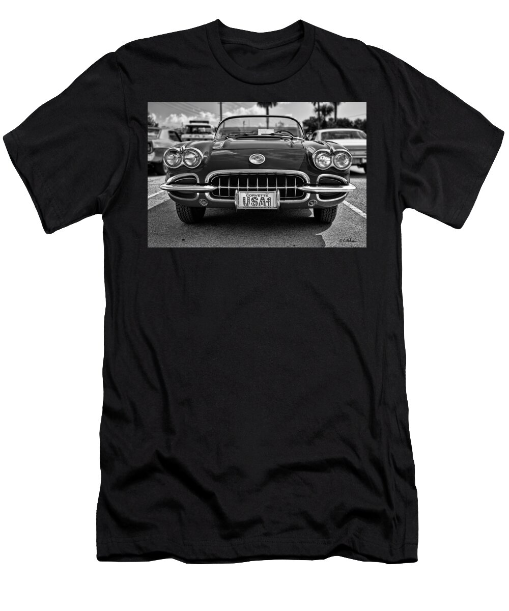 Car T-Shirt featuring the photograph Pretty In Red - BW by Christopher Holmes