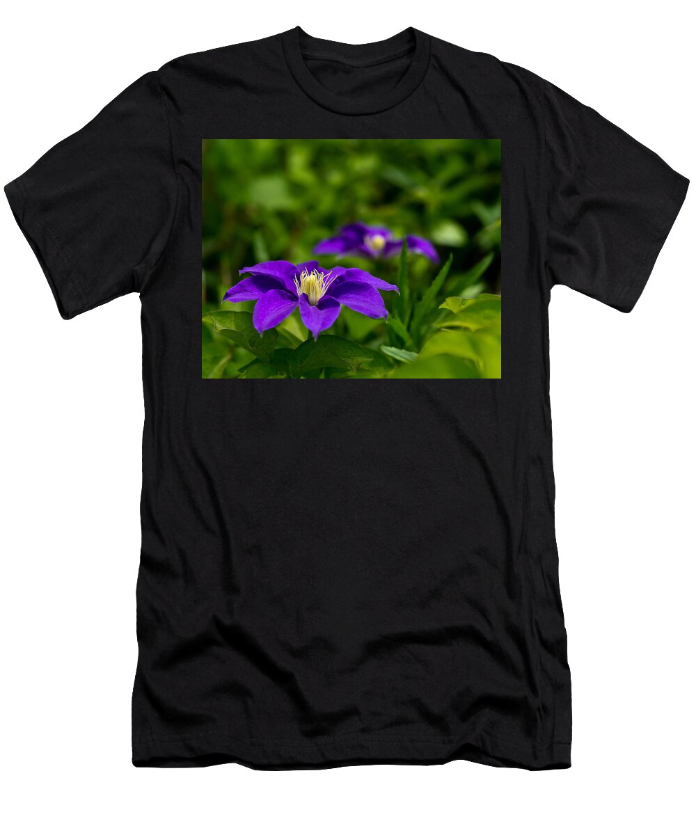 Bloom T-Shirt featuring the photograph Purple Clematis Flower by Lori Coleman