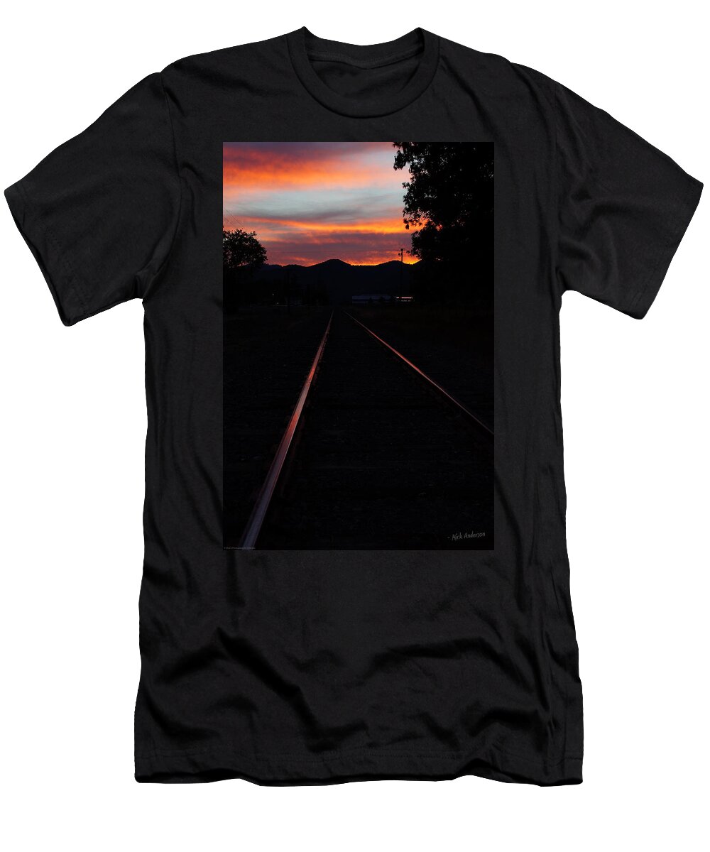 Rogue Valley T-Shirt featuring the photograph Rails Into the Rogue Sunset by Mick Anderson
