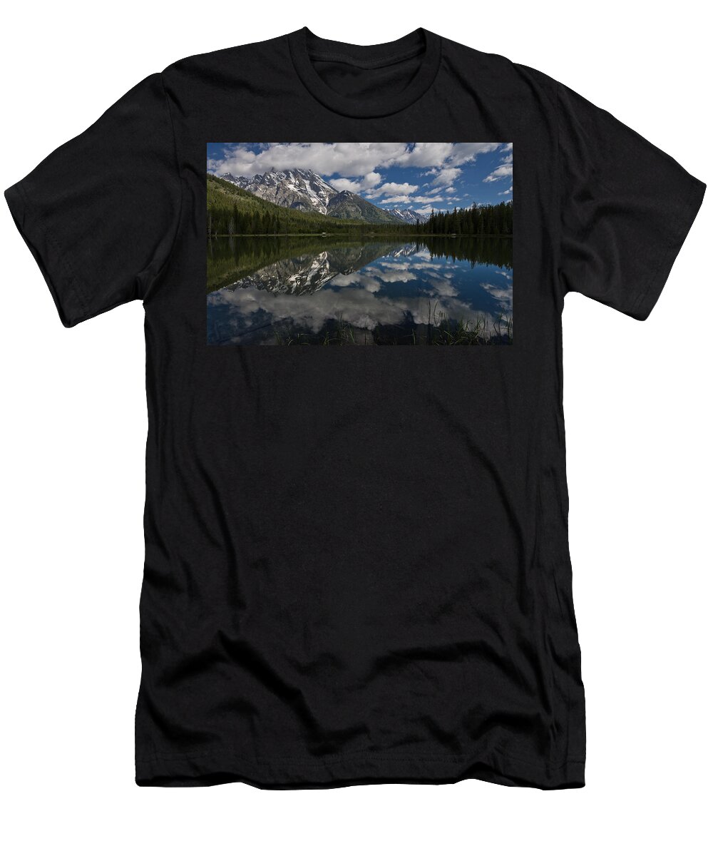Grand Tetons T-Shirt featuring the photograph Reflections on Mount Moran by Greg Nyquist