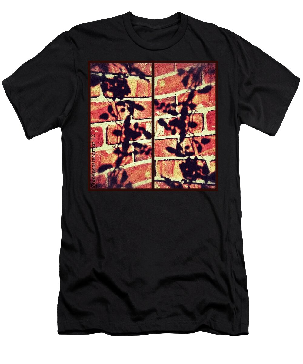 Shadow T-Shirt featuring the photograph Rose Leaves - Shadow on Brick by Anna Porter