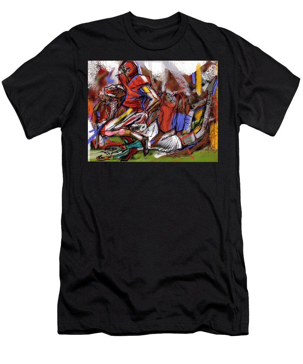 Football T-Shirt featuring the painting Run The Football by John Gholson