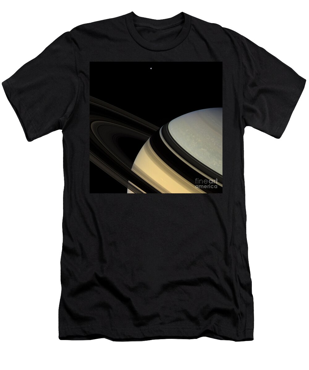 Saturn T-Shirt featuring the photograph Saturn And Dione by Science Source