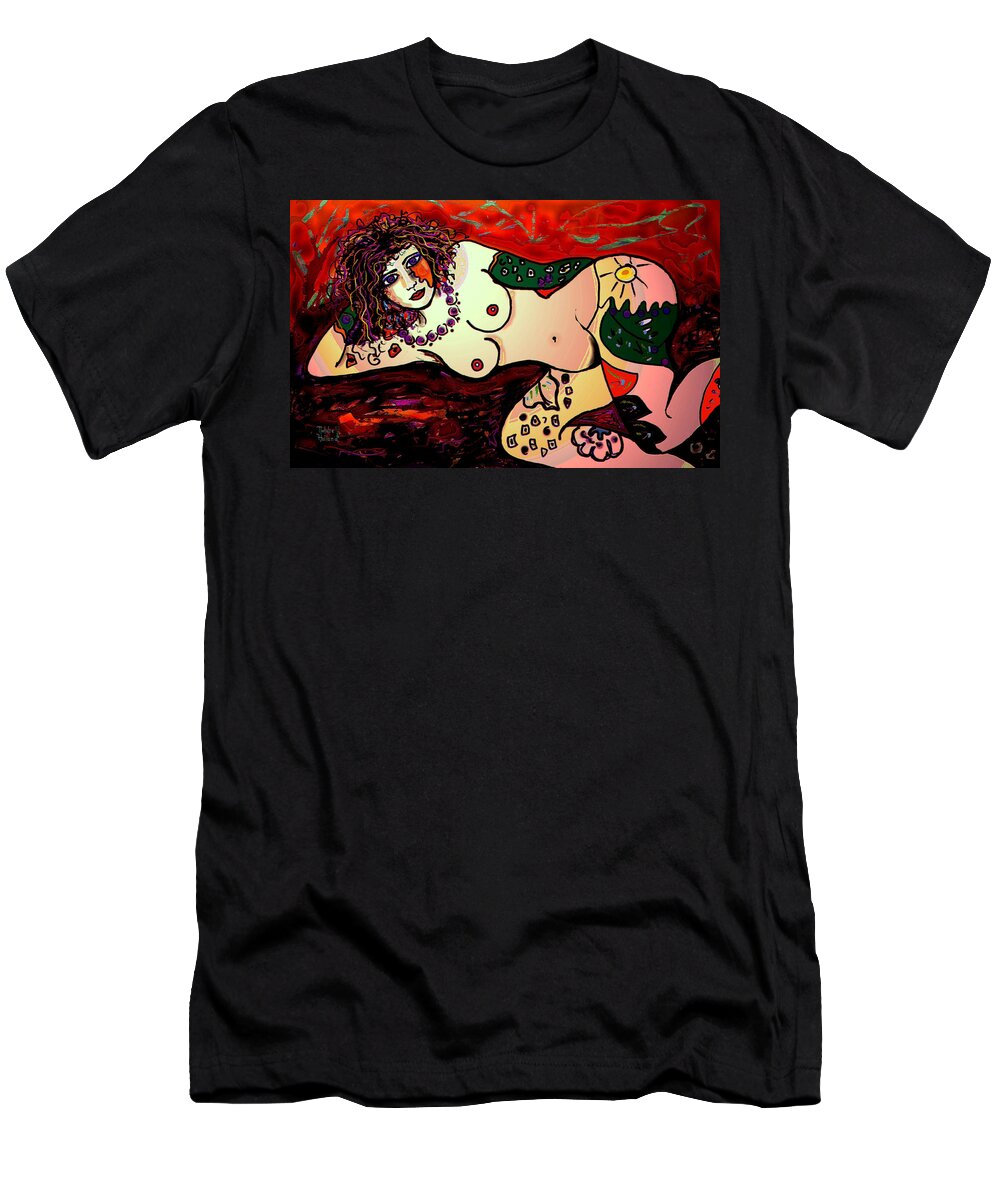 Nude T-Shirt featuring the mixed media Sexy Girl by Natalie Holland