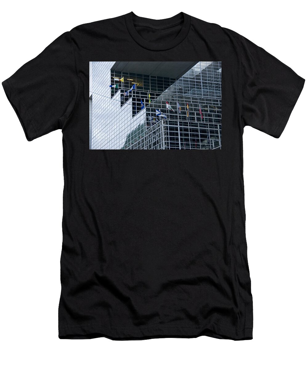 Art T-Shirt featuring the photograph Sky Scraper Tall Building abstract with windows and reflections No.0215 by Randall Nyhof