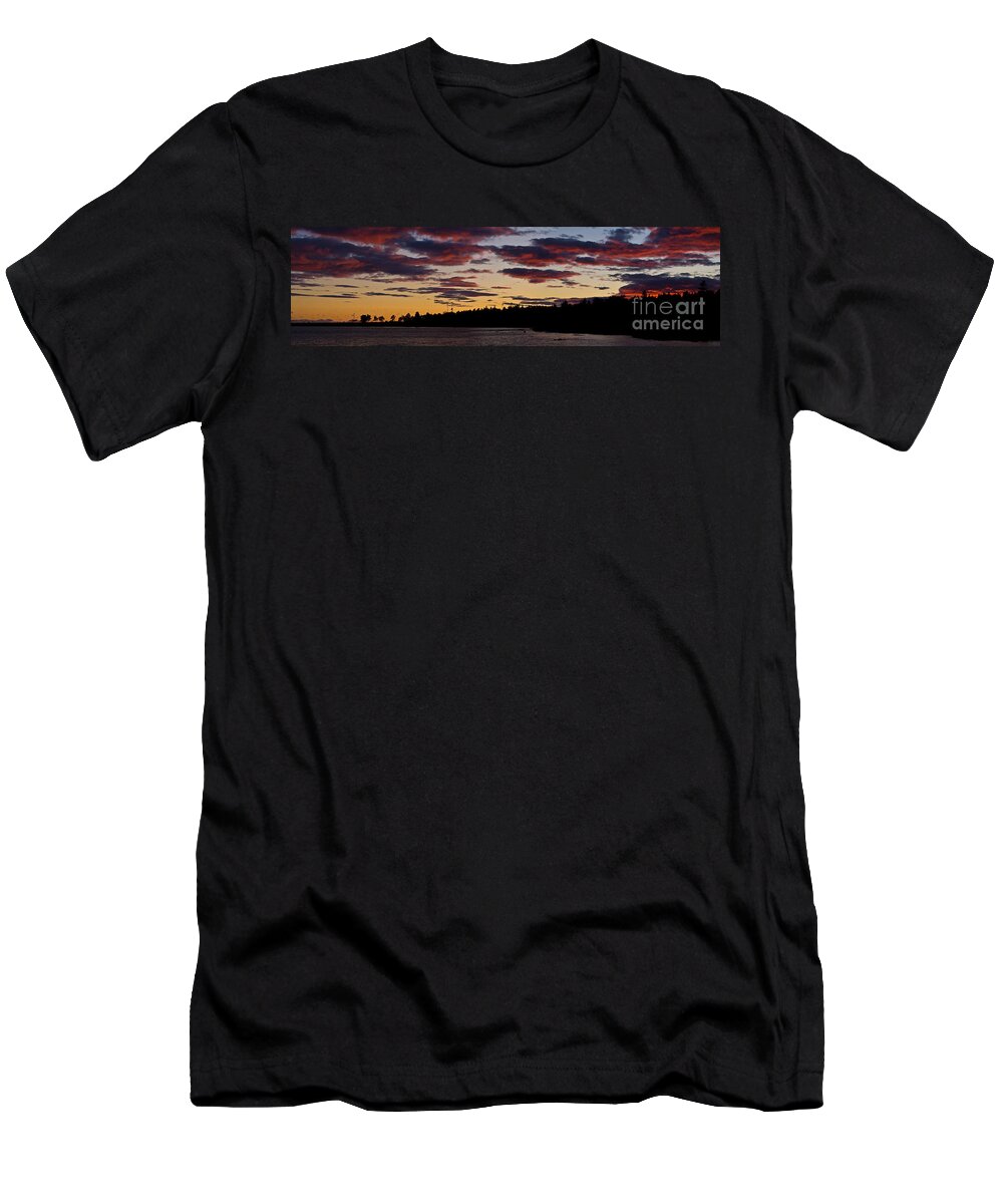 Mackinaw T-Shirt featuring the pyrography St. Ignace Sunset by Larry Carr