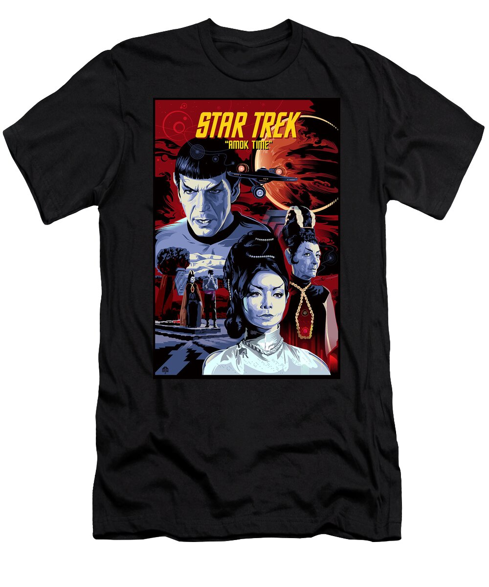 Sci-fi Portrait Collection T-Shirt featuring the painting Star Trek Amok Time by Garth Glazier
