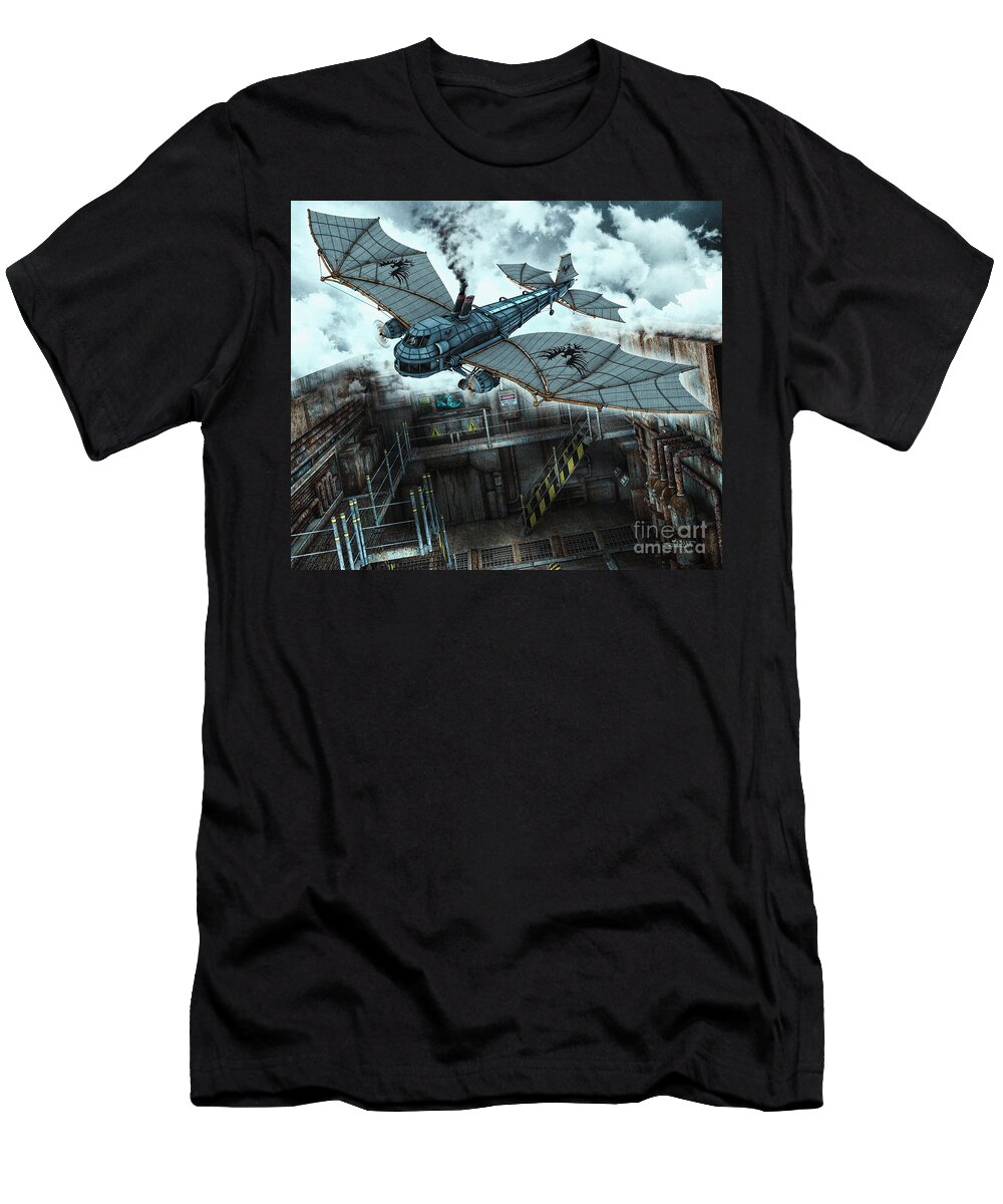 3d T-Shirt featuring the digital art Steam Dragon Crossing by Jutta Maria Pusl