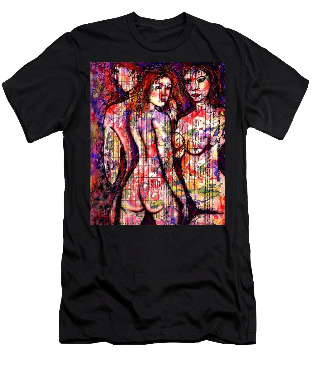 Three Graces T-Shirt featuring the mixed media Three Graces by Natalie Holland