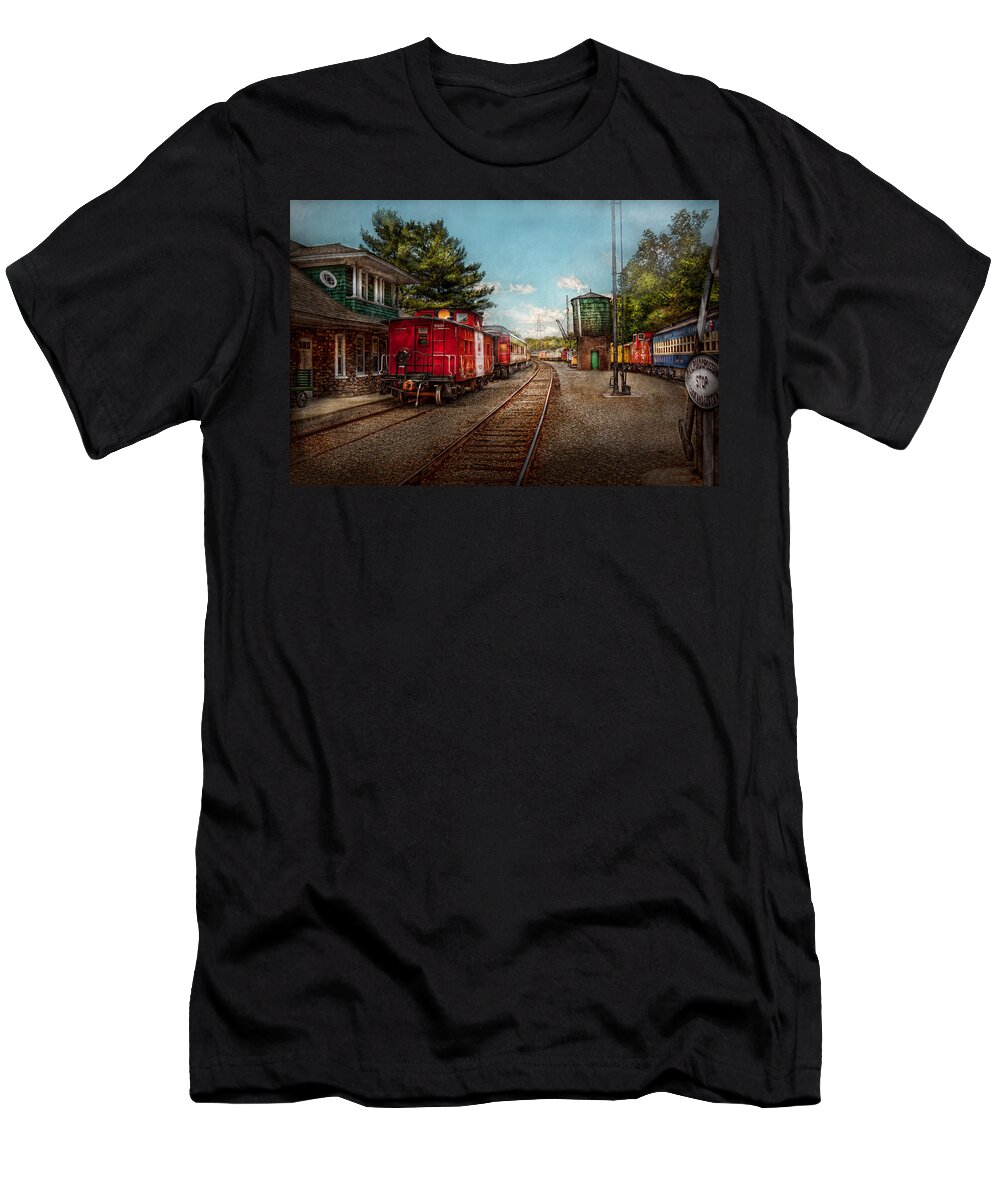 Train T-Shirt featuring the photograph Train - Caboose - Tickets Please by Mike Savad