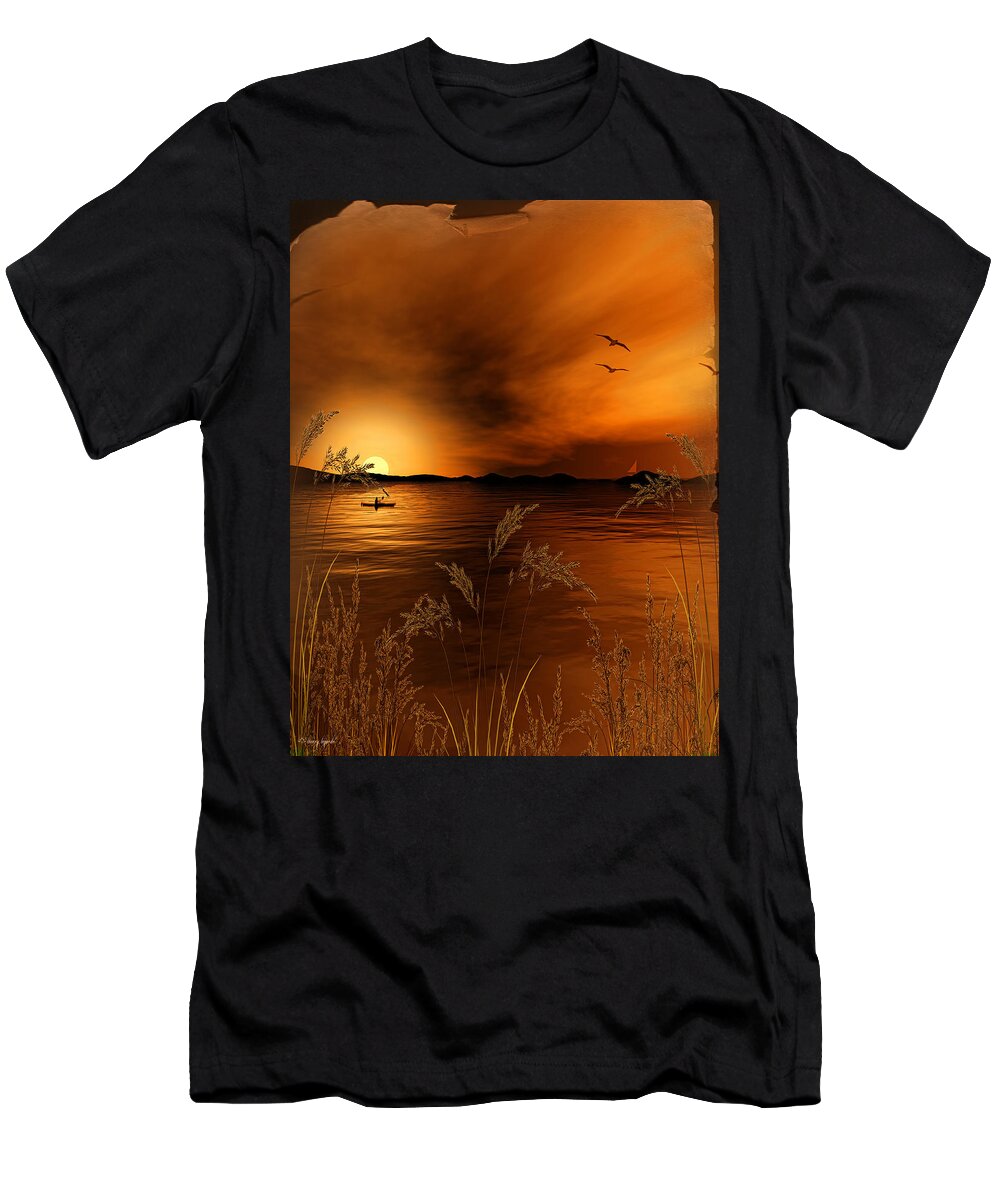 Gold Art T-Shirt featuring the digital art Warmth Ablaze - Gold Art by Lourry Legarde