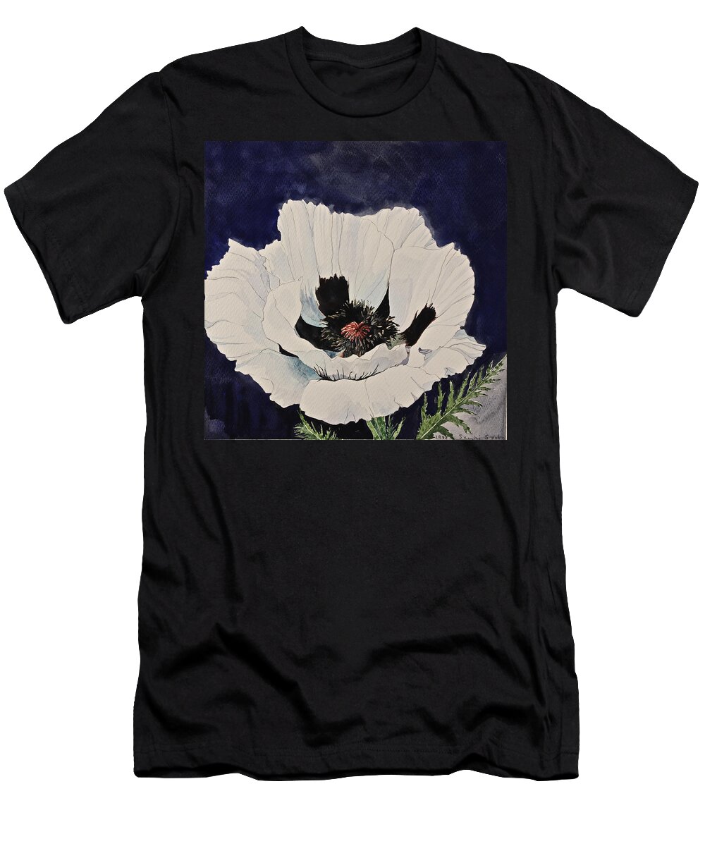 Watercolor Painting T-Shirt featuring the painting White Poppy-Posthumously presented paintings of Sachi Spohn by Cliff Spohn