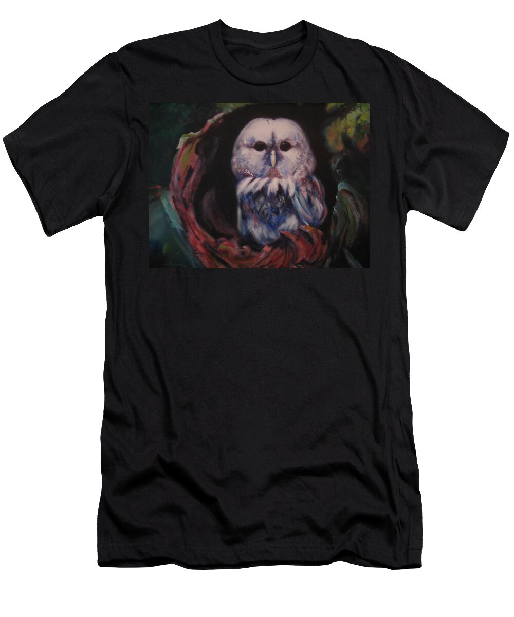 Owl T-Shirt featuring the painting Who's Lair by Jason Reinhardt