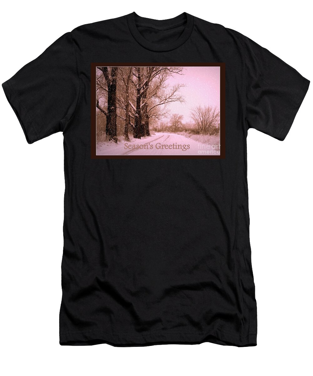 Season's Greetings Card T-Shirt featuring the photograph Winter Pink Season's Greetings by Carol Groenen