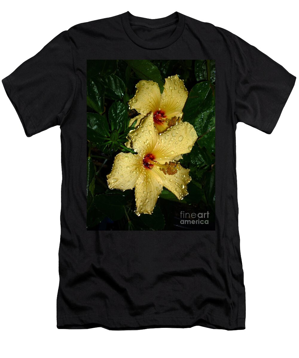 Hibiscus T-Shirt featuring the photograph Yellow Hibiscus After the Rain by Renee Trenholm