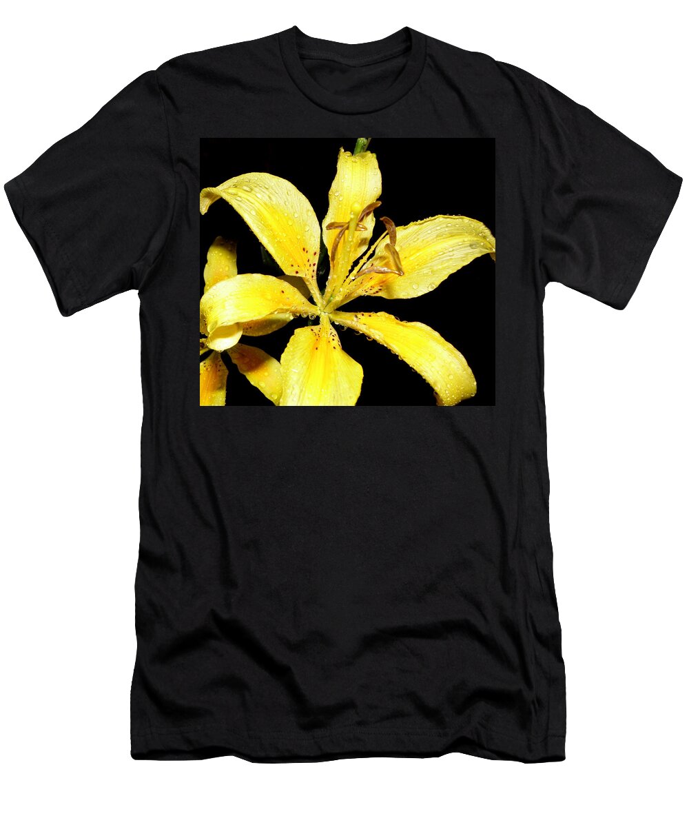 Yellow T-Shirt featuring the photograph Yellow Lily by night by Kim Galluzzo