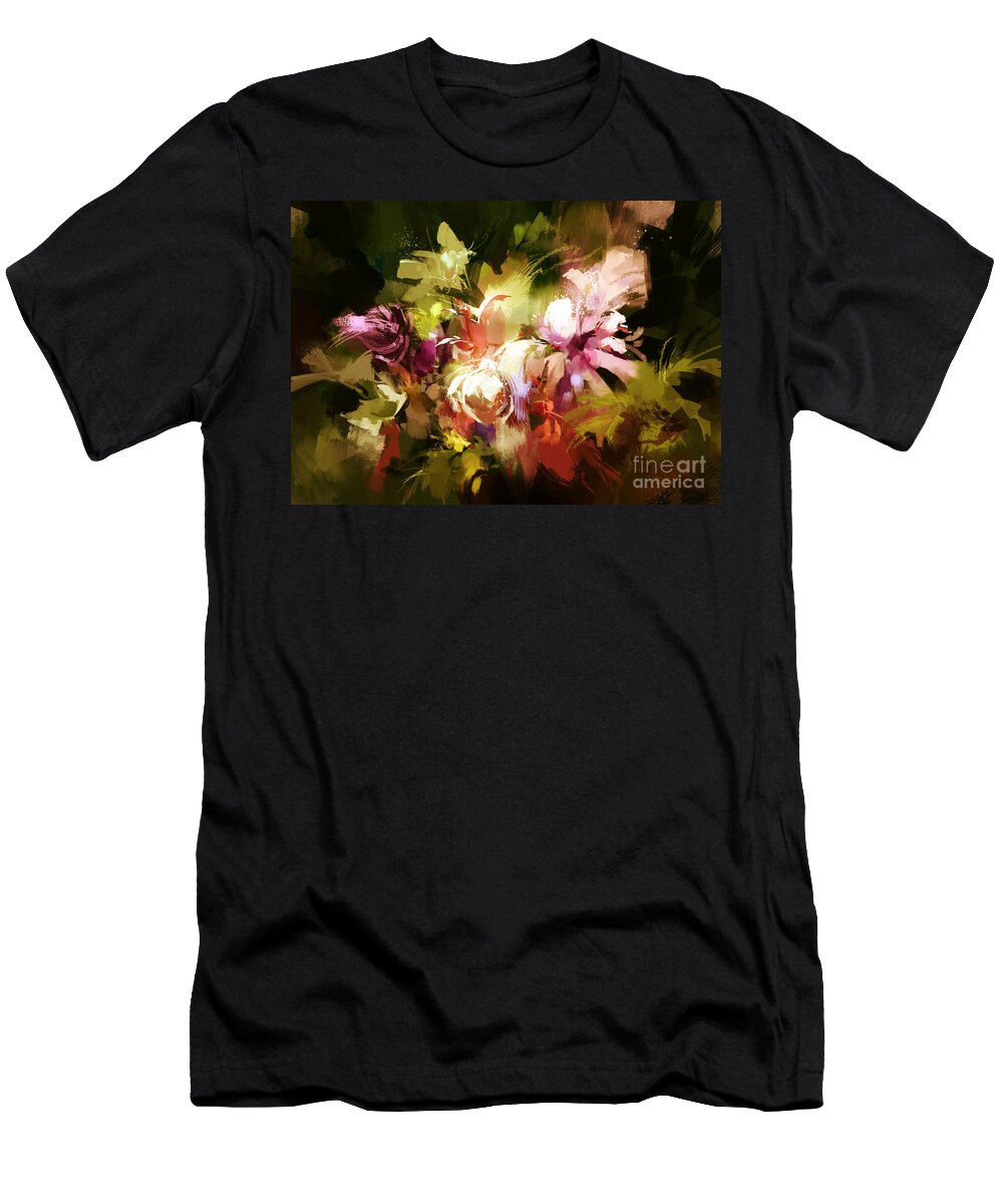 Abstract T-Shirt featuring the painting Abstract Flowers #1 by Tithi Luadthong