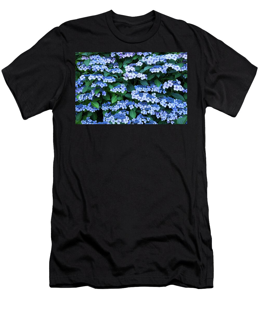 Theresa Tahara T-Shirt featuring the photograph Miksang 12 Blue Hydrangea by Theresa Tahara