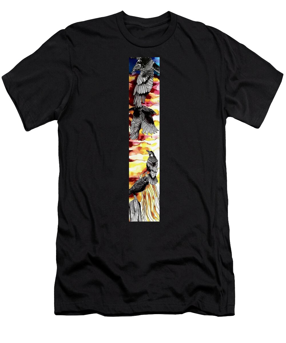 Raven T-Shirt featuring the tapestry - textile Flight of the Raven #2 by Karla Kay Benjamin