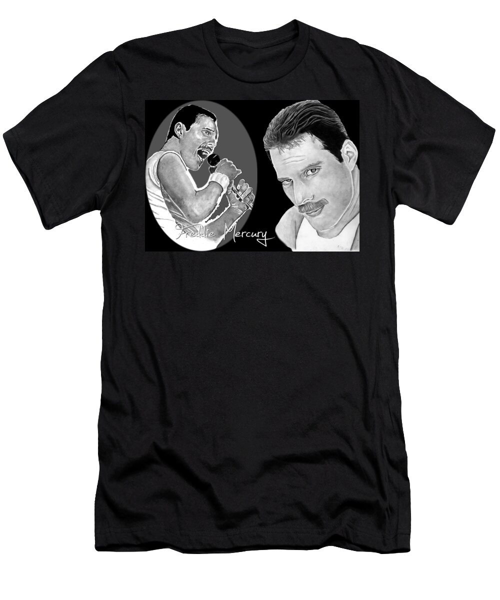 Freddie T-Shirt featuring the drawing Freddie Mercury #1 by Bill Richards