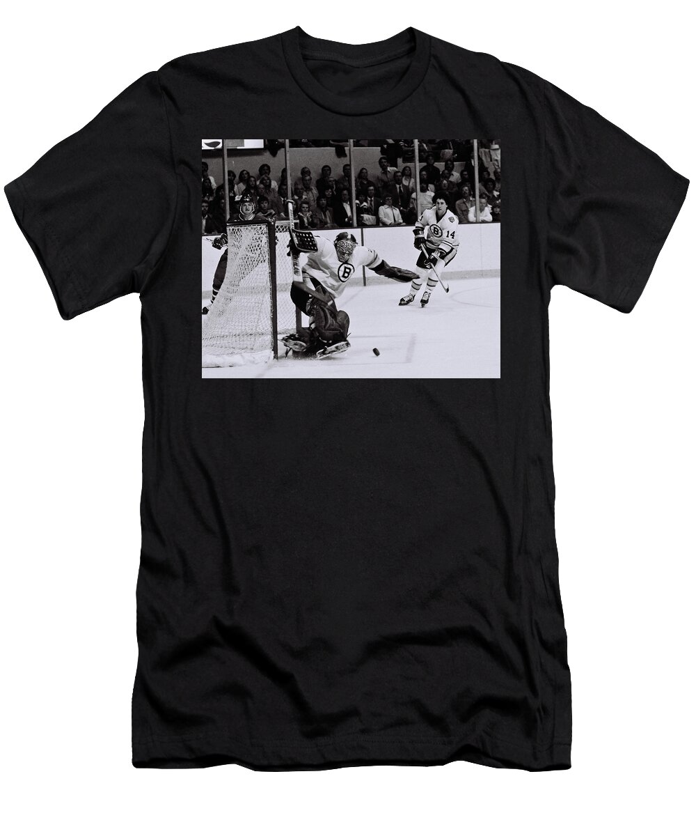Boston Bruins T-Shirt featuring the photograph Gerry Cheevers #1 by Positive Images