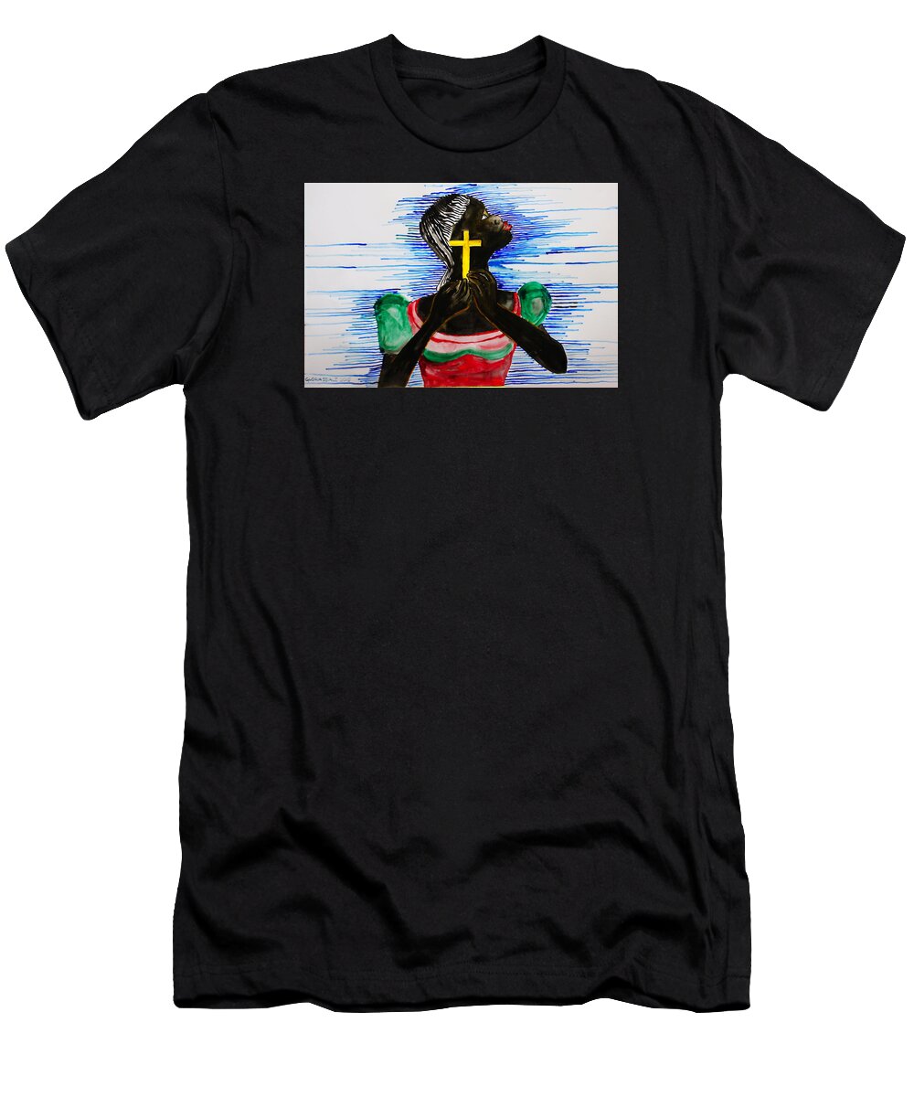 T-Shirt featuring the painting Hope For Peace In South Sudan #1 by Gloria Ssali