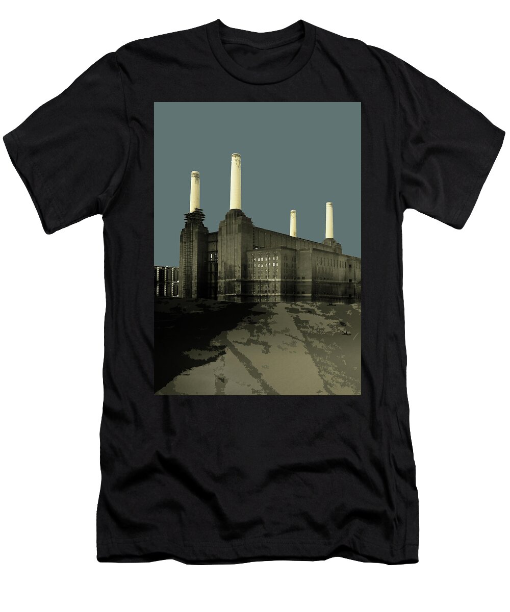 Wheel T-Shirt featuring the painting London - Battersea Power Station - Soft Blue Greys by Big Fat Arts