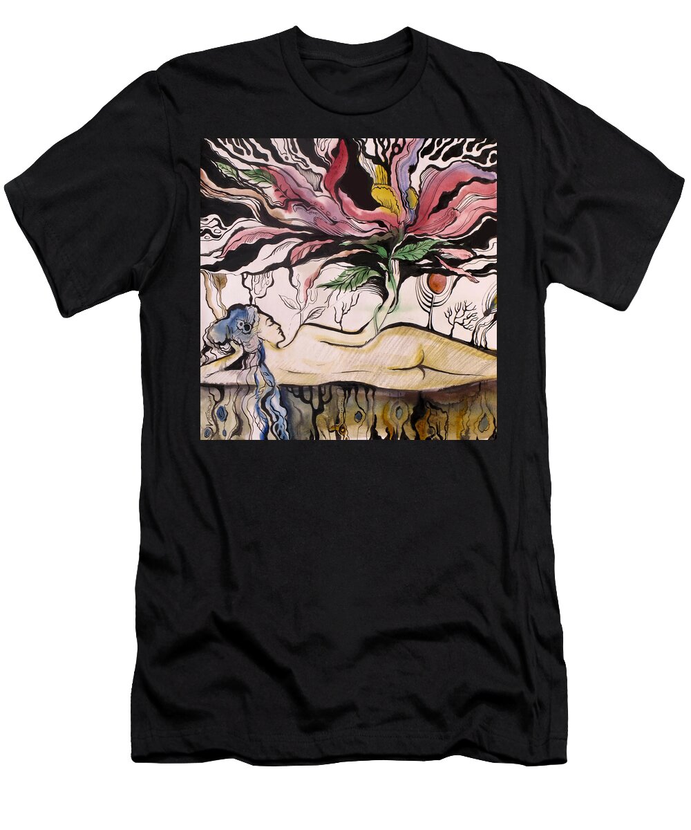 Woman T-Shirt featuring the painting Flower by Valentina Plishchina