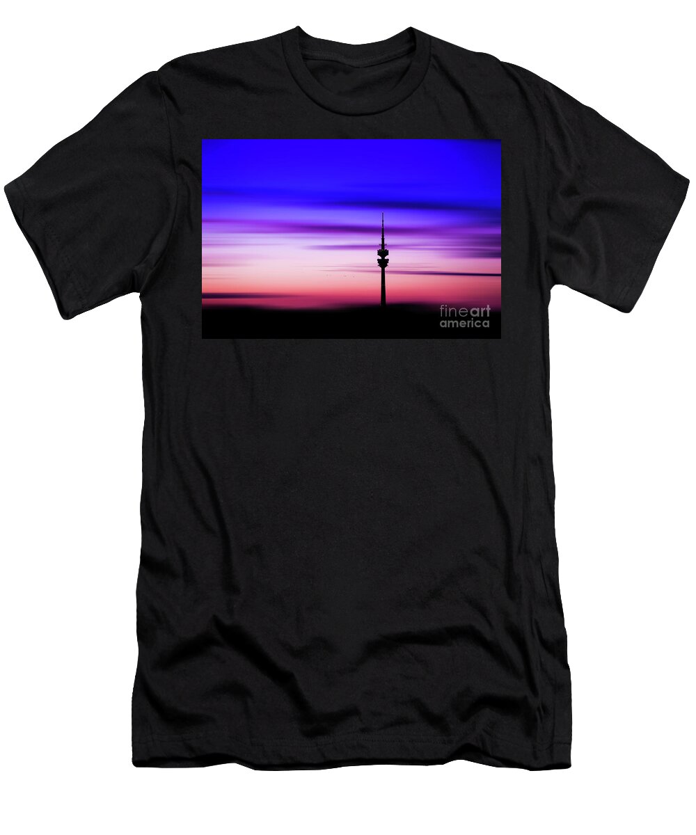 Bavaria T-Shirt featuring the photograph Munich - Olympiaturm at sunset by Hannes Cmarits