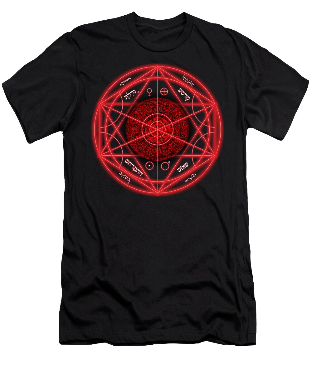 Occult T-Shirt featuring the digital art Occult Magick Symbol on Red by Pierre Blanchard #1 by Esoterica Art Agency