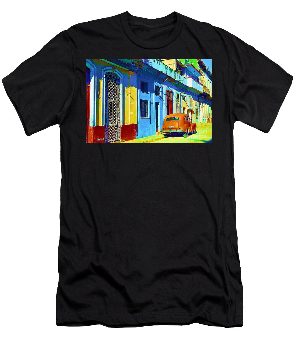 Havana T-Shirt featuring the painting Orange Classic Car - Havana Cuba #2 by Chris Andruskiewicz