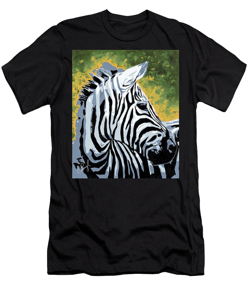 Zebra T-Shirt featuring the painting Soulful Glance by Cheryl Bowman