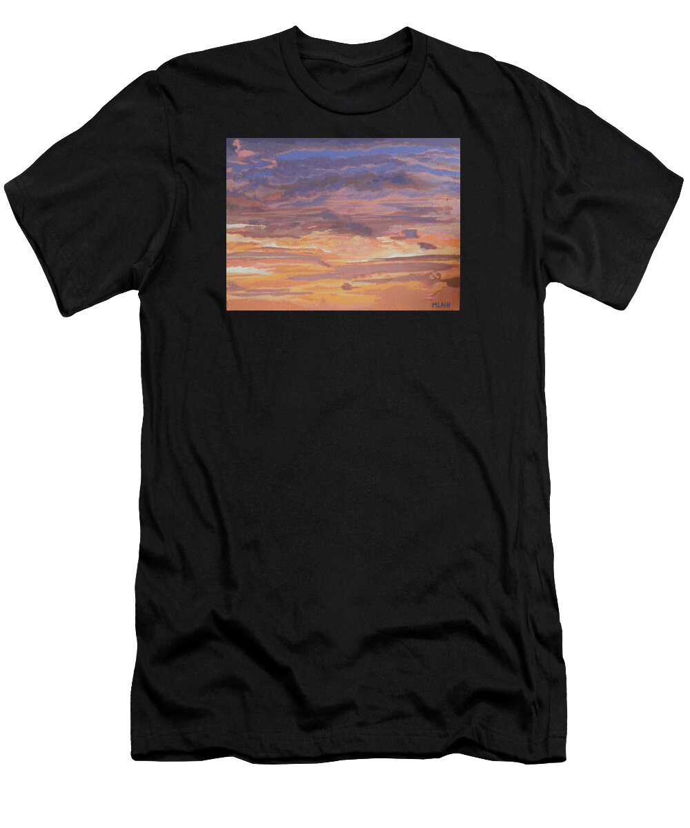 Sunrise T-Shirt featuring the painting Purple sunrise over Guana Bay by Margaret Brooks