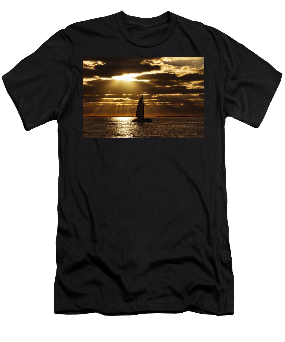 Sunset T-Shirt featuring the photograph Sunset Sail 2 #1 by Bob Slitzan