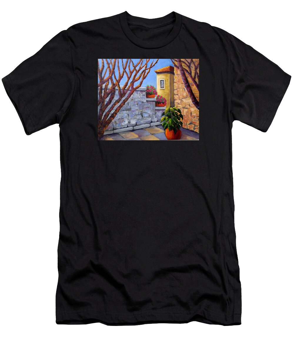 Courtyard T-Shirt featuring the painting The Courtyard #2 by Rosie Sherman