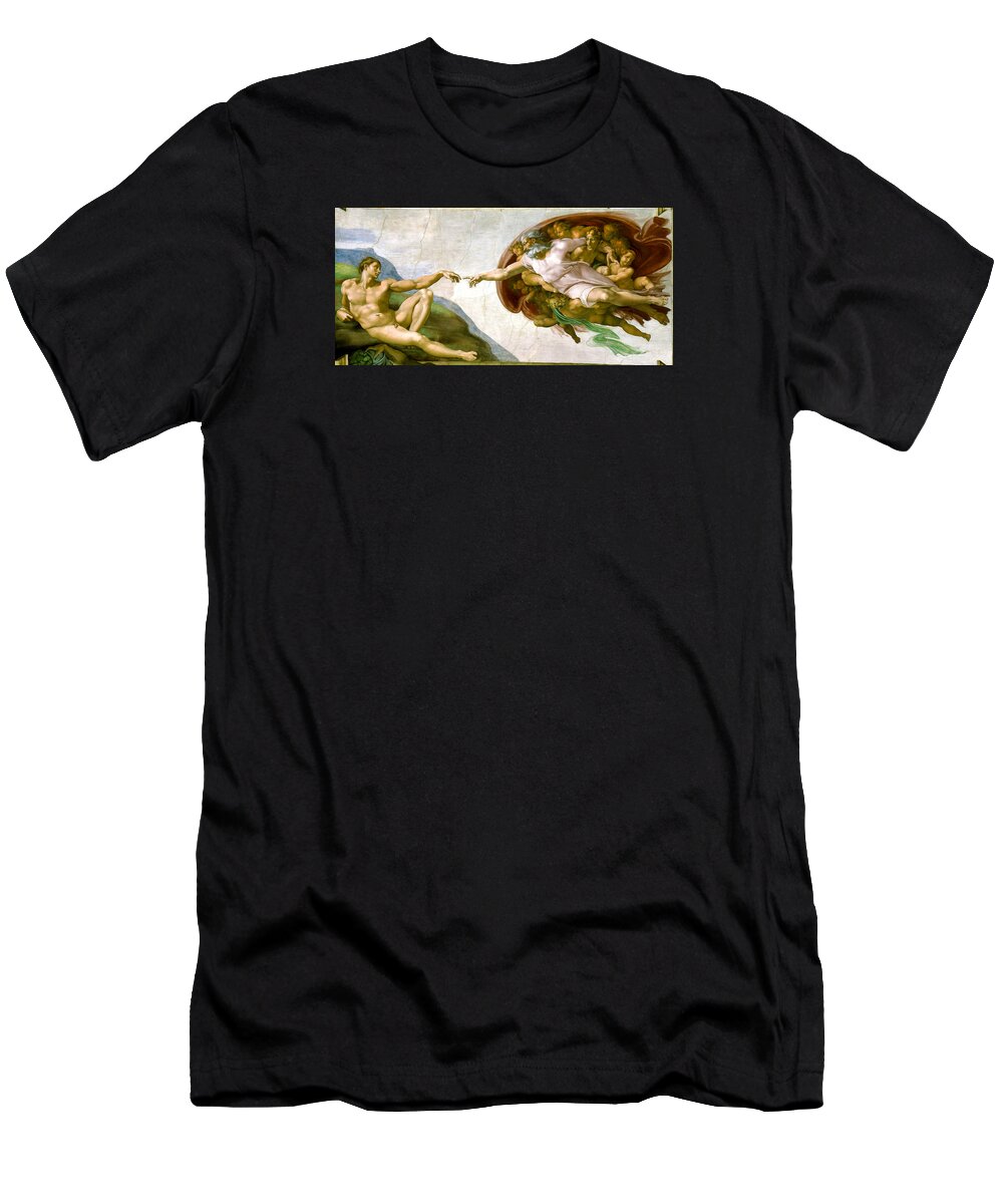 Michelangelo T-Shirt featuring the painting The Creation Of Adam by Michelangelo