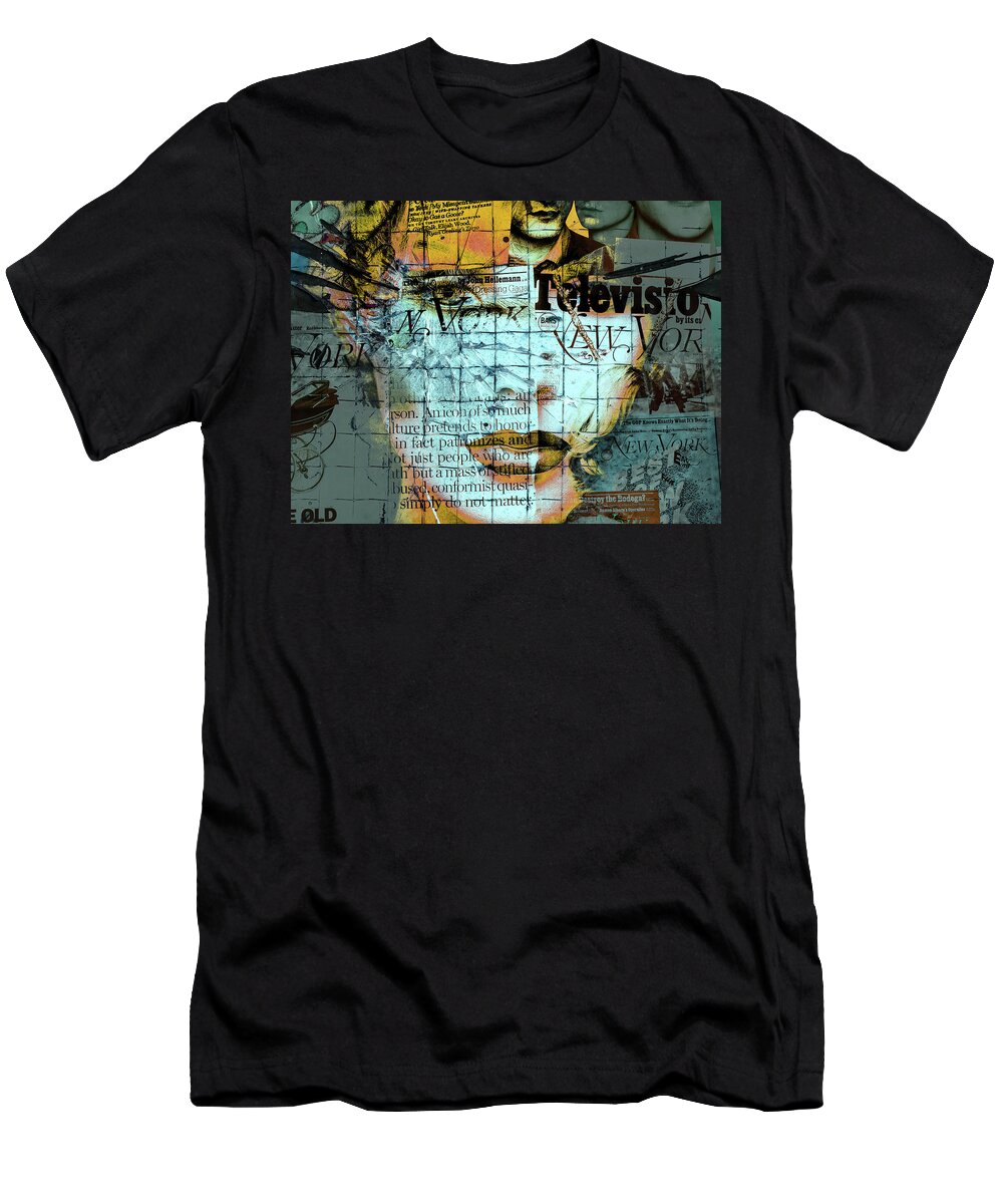 Collage T-Shirt featuring the digital art The face behind the splitted glass #1 by Gabi Hampe