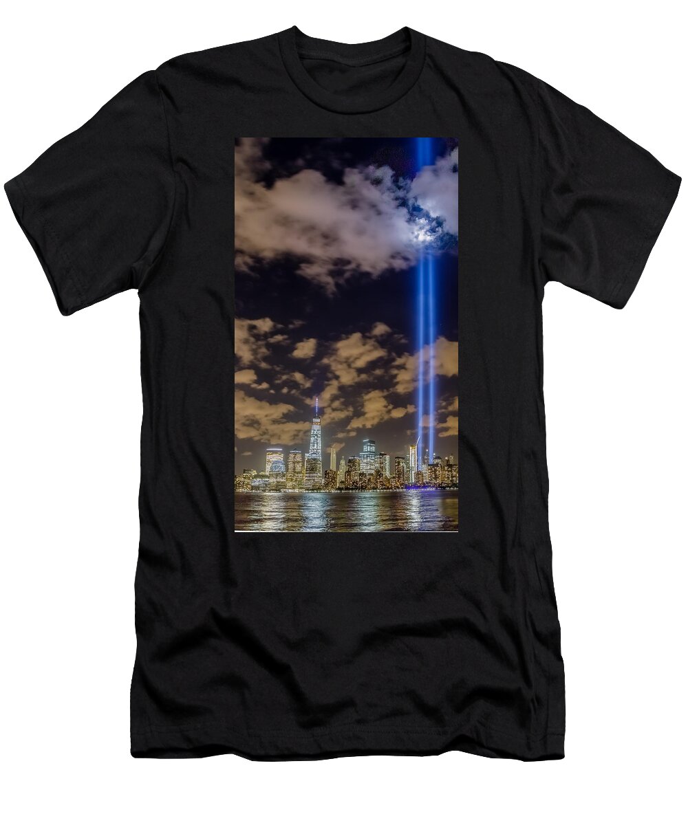 9/11 T-Shirt featuring the photograph Tribute of Light, September 11, 2015 #1 by SAURAVphoto Online Store