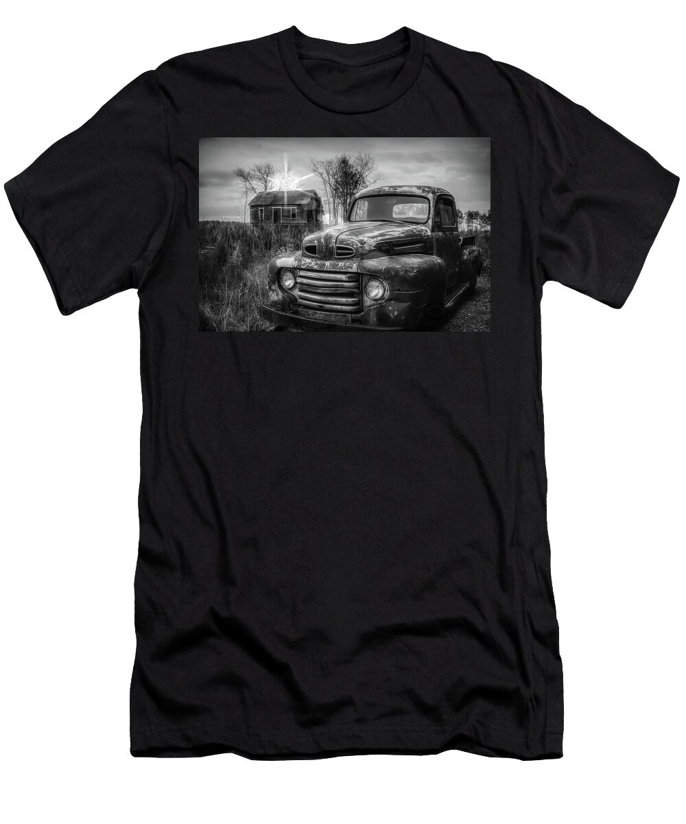 1948 T-Shirt featuring the photograph Vintage Classic Ford Pickup Truck in Black and White by Debra and Dave Vanderlaan