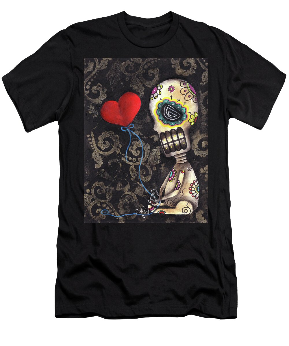 Skeleton T-Shirt featuring the painting Waiting for you by Abril Andrade