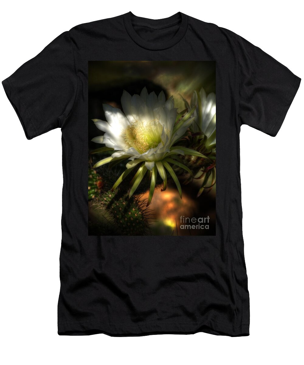 White Torch Cactus Flowers T-Shirt featuring the photograph White Torch Cactus Flowers #1 by Saija Lehtonen