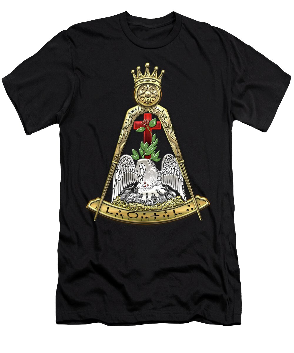 'ancient Brotherhoods' Collection By Serge Averbukh T-Shirt featuring the digital art 18th Degree Mason - Knight Rose Croix Masonic Jewel by Serge Averbukh