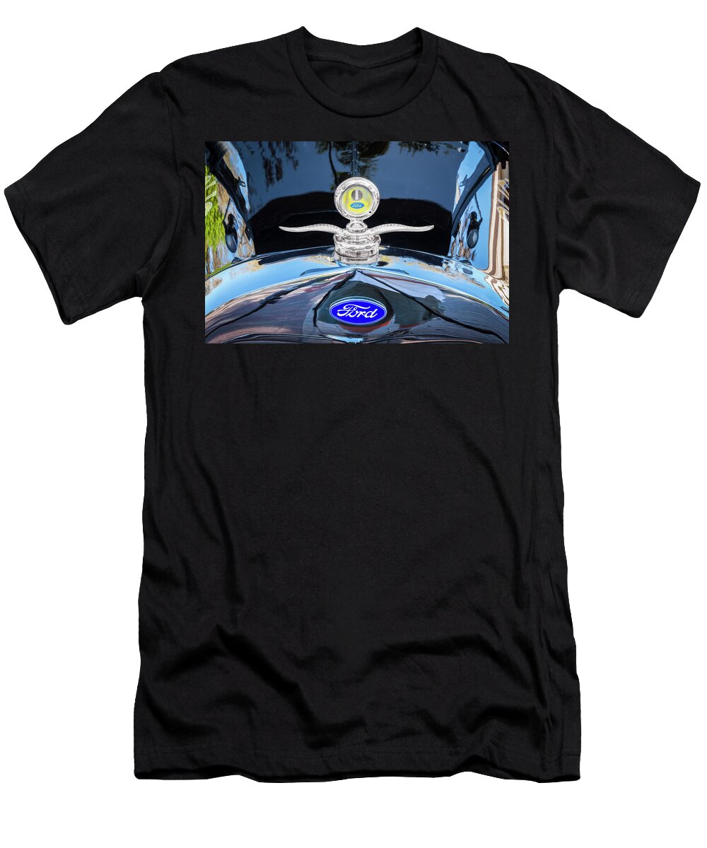 1929 Ford Model A T-Shirt featuring the photograph 1929 Ford Model A Hood Ornament by Rich Franco