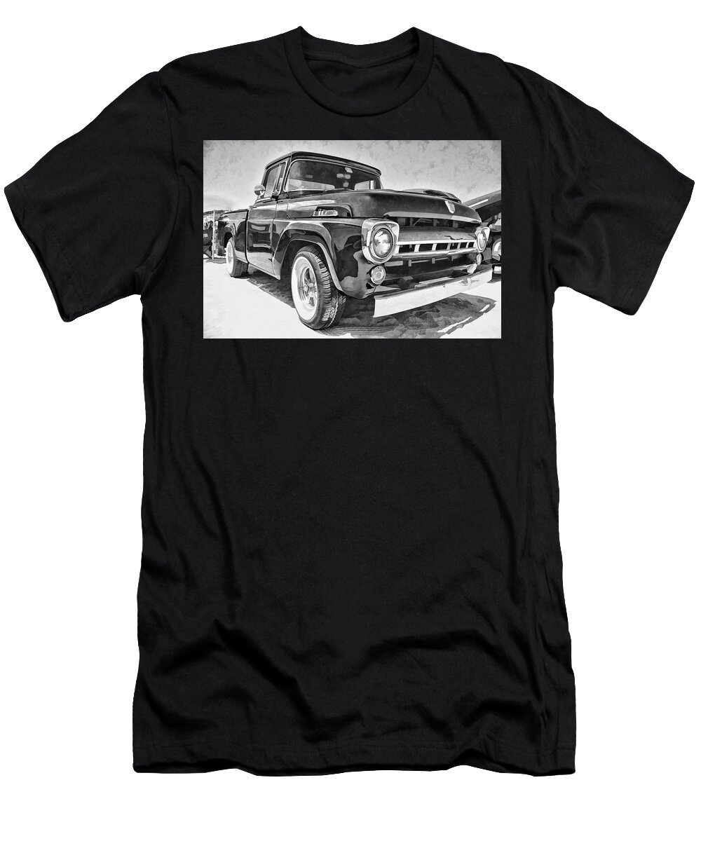 1957 T-Shirt featuring the photograph 1957 Ford F100 in black and white by Daniel Adams