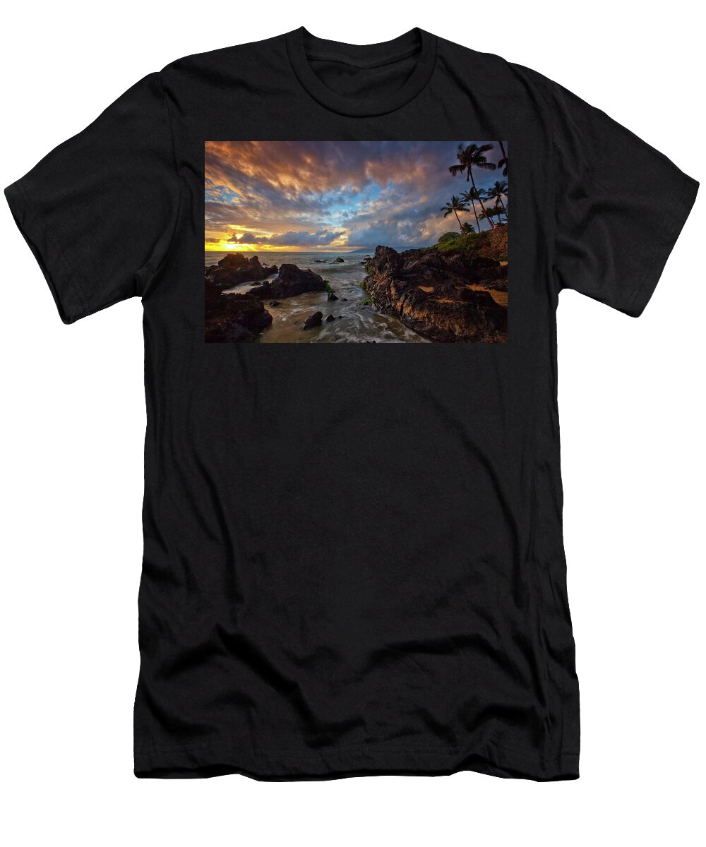 Charlie Young Maui Hawaii Seascape Sunset Clouds Shorebreak Palmtrees T-Shirt featuring the photograph Infinity #2 by James Roemmling