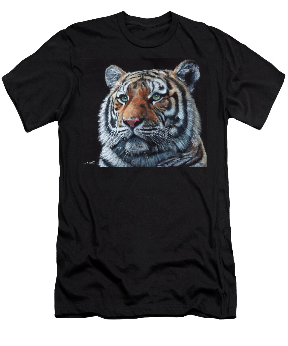 Tiger T-Shirt featuring the painting Tiger Portrait #2 by John Neeve