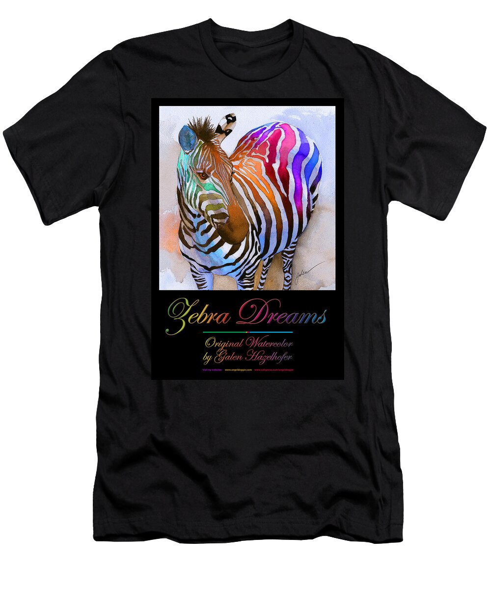 Colorful T-Shirt featuring the painting Zebra Dreams #1 by Galen Hazelhofer