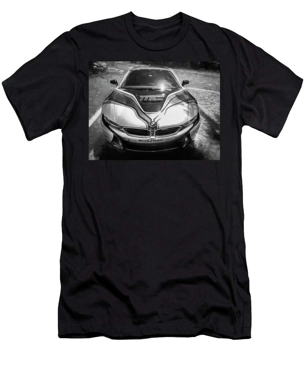 2015 Bmw T-Shirt featuring the photograph 2015 BMW I8 HYBRID Sports Car BW by Rich Franco