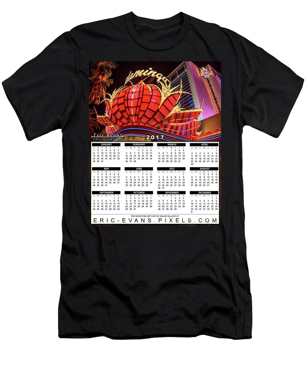 2017 Calendar T-Shirt featuring the photograph 2017 Calendar The Flamingo Neon Sign by Aloha Art